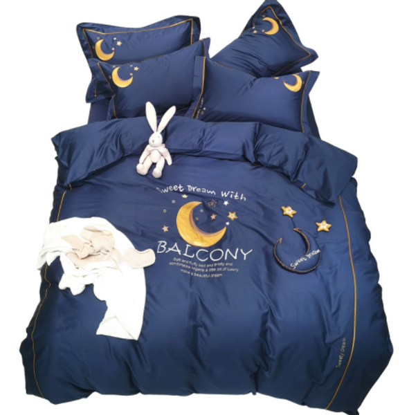 

blue 60pcs long-staple cotton embroidery four-piece cotton wholesale bedding