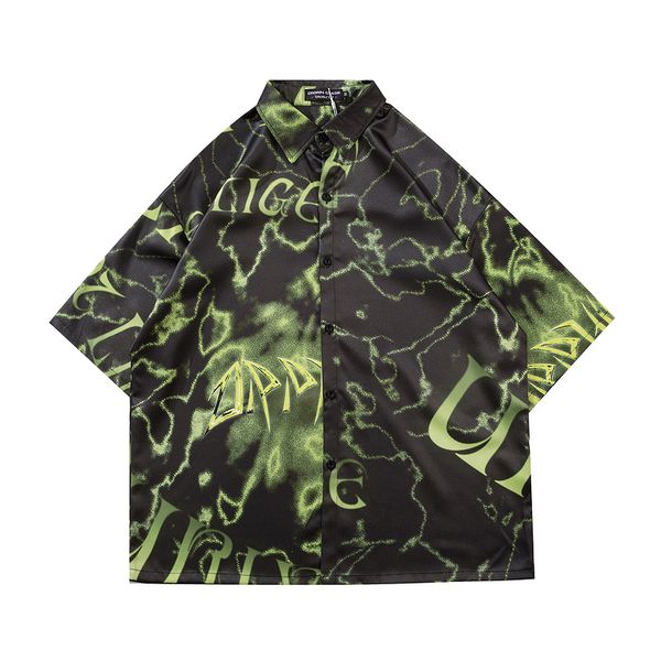 

mens dark style print hawaiian beach loose shirts streetwear 2020 summer short sleeve blouse harajuku oversize shirts top, White;black