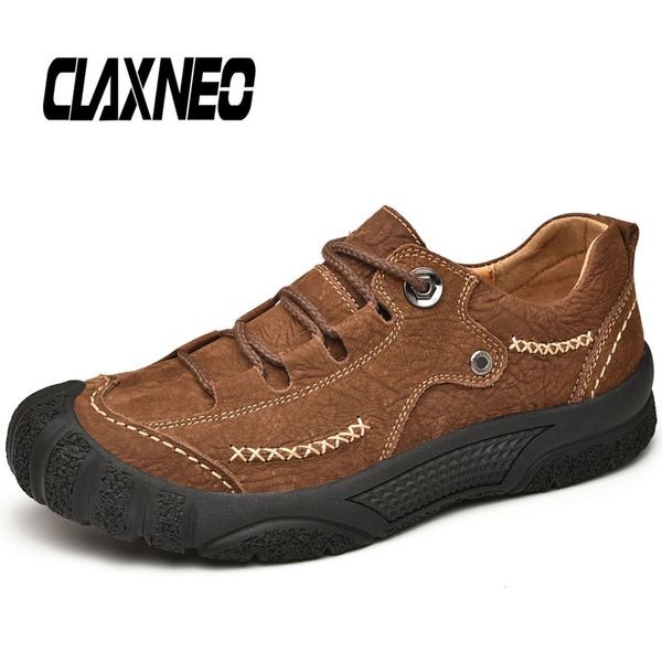 

claxneo man shoes autumn genuine leather men's casual shoe handmade male walking footwear high quality, Black