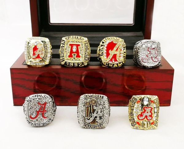 

7pcs/set 1992 2009 2011 2012 2015 2016 2017 alabama crimson roll tide football championship ring, Golden;silver
