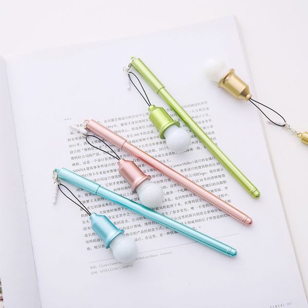 

kawaii light bulb dustproof plug gel pen 0.38mm black gel ink pen for kids school student office plastic stationery gift