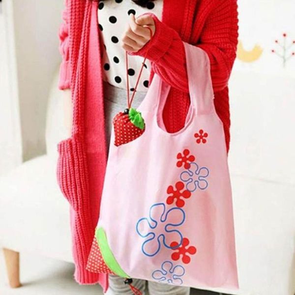 

1pc eco large strawberry reusable nylon foldable grocery vegetable fruit bag retail shopping tote bag handbag