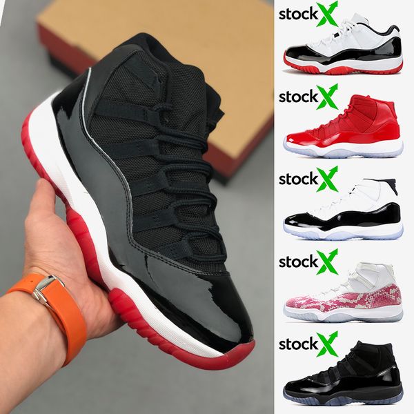 

stock x jumpman bred 11 11s womens mens basketball shoes win link 96 cap and gown concord vast grey metallic silver trainers sneakers