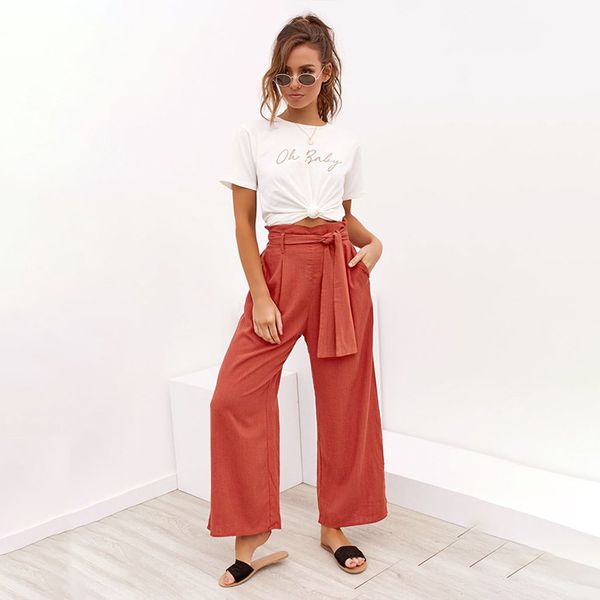 

summer women belt loose spring and summer casual trousers women's fashion elegant pants plus size new women pants, Black;white