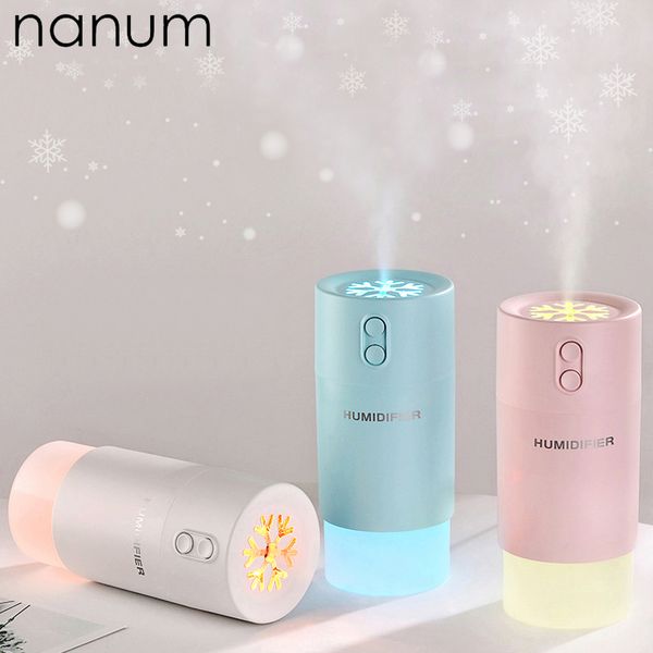 

new 3 in 1 snowflake humidifier mini ultrasonic car fogger led night light usb fan essential oil aroma diffuser air freshener
