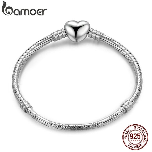 

bamoer authentic 100% 925 sterling silver snake chain moments heart bracelet & bangle luxury silver jewelry pas917, Golden;silver