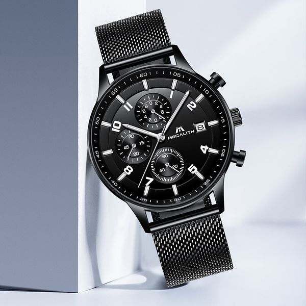 

2019 megalith fashion quartz mens watch clock sport military wristwatch waterproof date chronograph watches for men, Slivery;brown