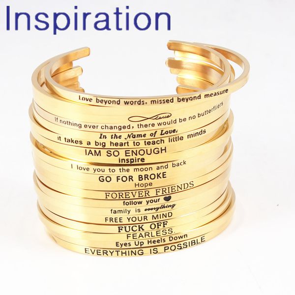 

4mm width gold color stainless steel bangle custom writting open cuff bracelets mantra bracelets bangles for women men, Black