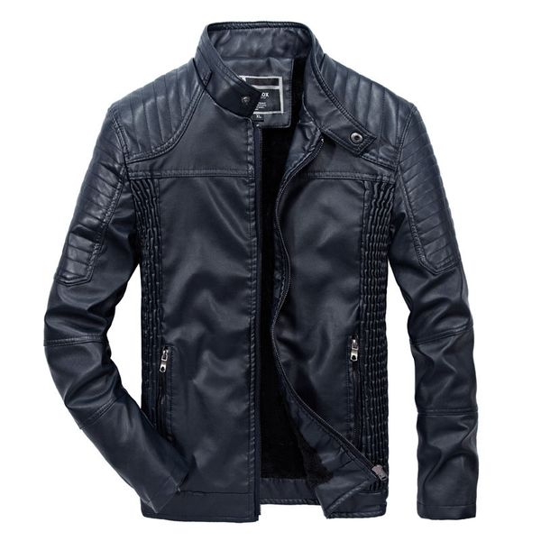 

2018 new mens fur leather jacket brand winter fashion stand collar fleece leather bike jacket men casual thicken coat 3xl bf1809, Black