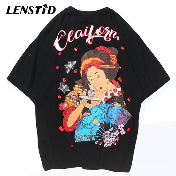 

lenstid 2020 мужские хип-хоп ukiyoe гейша футболки япония harajuku уличная футболка лето с коротким рукавом футболки хлопок топы тройники, White;black
