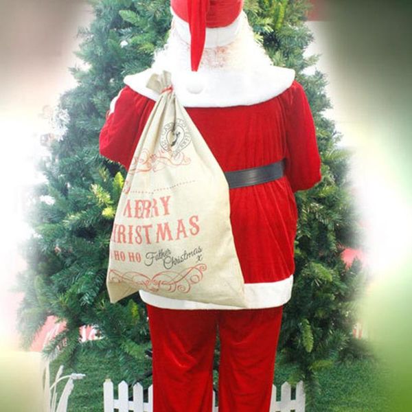 Christmas Santa Claus Large Cloth Gift Bags Print HO Xmas Present Sack Stocking