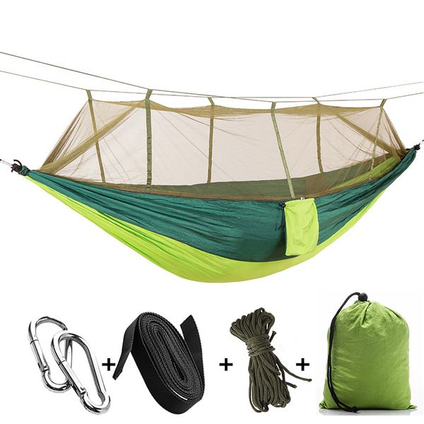 

camp furniture 1-2 person outdoor mosquito net parachute hammock camping hanging sleeping bed swing portable double chair hamac army green