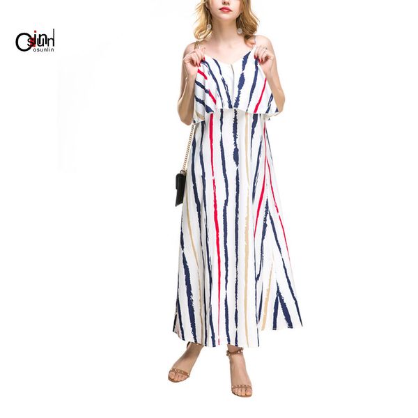 

osunlin summer stripes dress 2019 beach sling dresses casual loose ruffles off shoulder vacation dress sundress vestidos, Black;gray