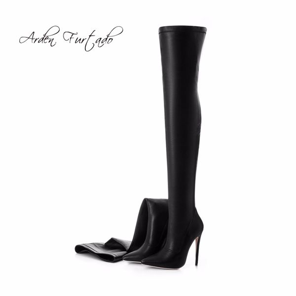 

arden furtado new 2018 spring over the knee boots fashion shoes for woman slip on stretch boots women high heels 12cm big size, Black