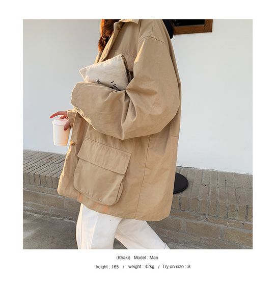 

wholesale the latest bf wind large pocket lapel work coat female fall 2019 korean casual jacket female wt2525, Black;brown