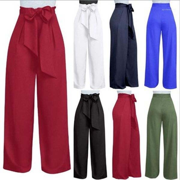 

women plus size european fashion style casual high waist tie waist trousers loose long pants autumn winter wide leg pants, Black;white