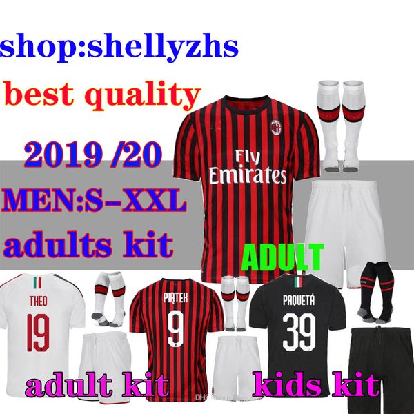 

kit 19 20 ac milan soccer jerseys home away 2019 2020 piatek paqueta suso calhanoglu kessie maglie third men sets football shirts, Black;yellow