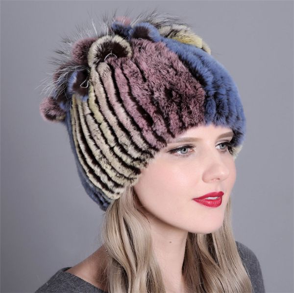 

designer rex rabbit hair knitted women's fashion warm knit hat qm-008 19-27, Blue;gray