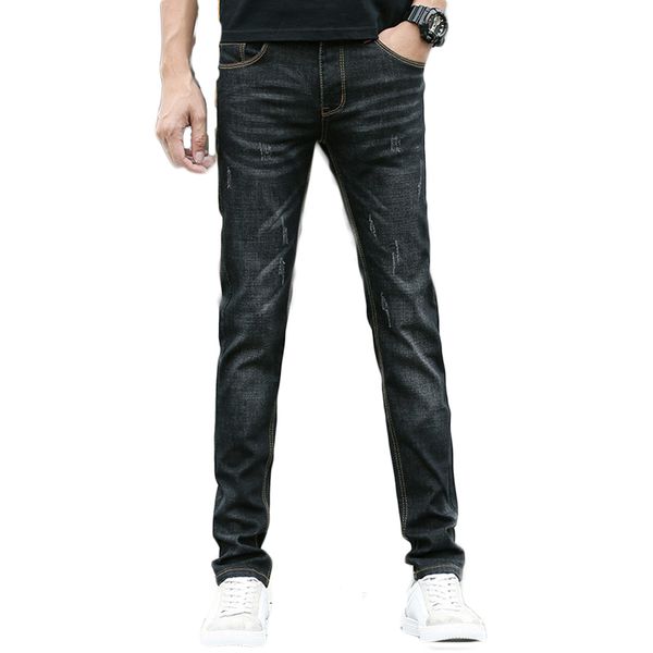 

stretch men denim zipper slim male young student jeans slim jeans jogger pants pencil men fashion casual, Blue