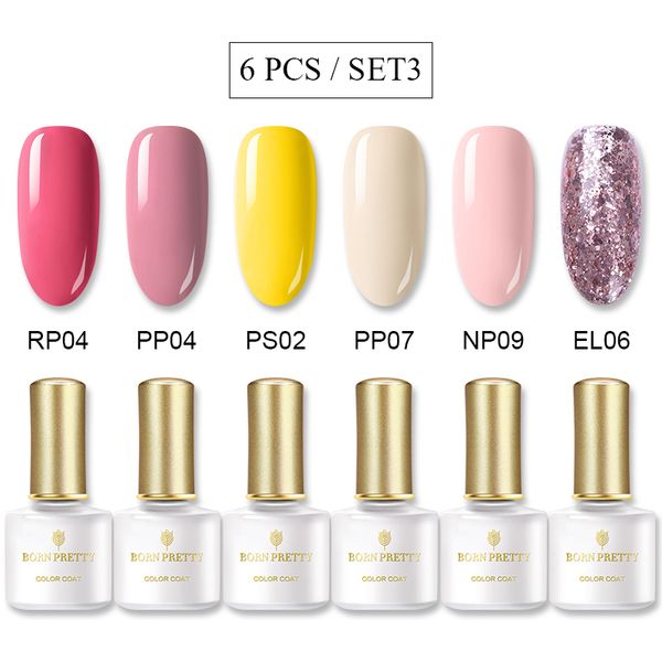 

born pretty 6pcs gel polish kit soak off nail art gel lacquer sequins rose gold white 2 bottles pure nail color varnish, Red;pink