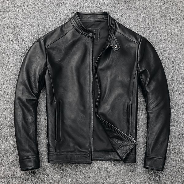 

new men's black pilot jacket casual vintage genuine cowskin stand collar slim fit jackets european american autumn winter coats