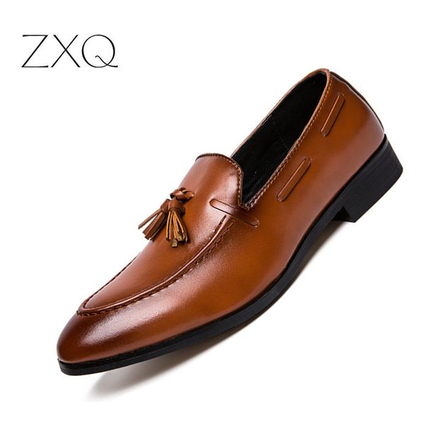 

2019 luxury new men tassel loafers pu leather formal shoes elegant dress shoe simple slip on man casual footwear, Black