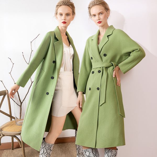

женская 2019 новый двусторонний кашемир пальто женщин длинные раздел европа и соединенные штаты ветер шерстяное пальто женский розовый зелен, Black