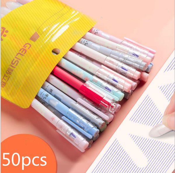 

50pcs/pack erasable gel pens korean kawaii stationery 0.5mm needle tip blue ink neutral pen for student school supplies