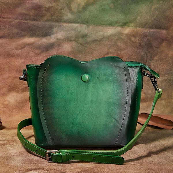 

johnature 2020 new vintage cow leather women bucket bag hand painted solid color shoulder & crossbody bags leisure messenger bag