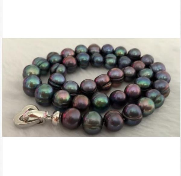 

stunning 12-13mm tahitian baroque black green pearl necklace 18inch, Silver
