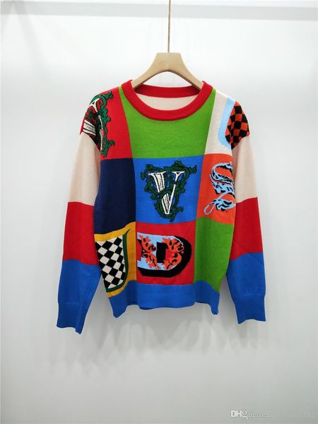 

1.3 2019 осень бренд же стиль свитер роскошный пуловер мода выпускной свитер женская одежда круглый вырез с длинным рукавом цянь, White;black