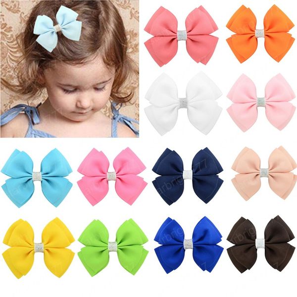 

4 inch lovely children girls double layers candy color hair clips kid cute ribbon alligator boutique hair accessories, Slivery;white