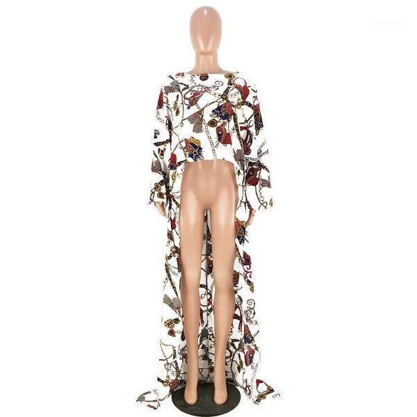 

short front long back fashion blouse short sleeve tees irregular long for female big gold chain printed, White