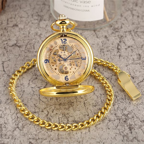 Vintage Retro Pocket Watch Black/Silver/Gold Smooth Case Unisex Handwinding Mechanical Watches Skeleton Timepiece Clock Pendant Chain Reloj