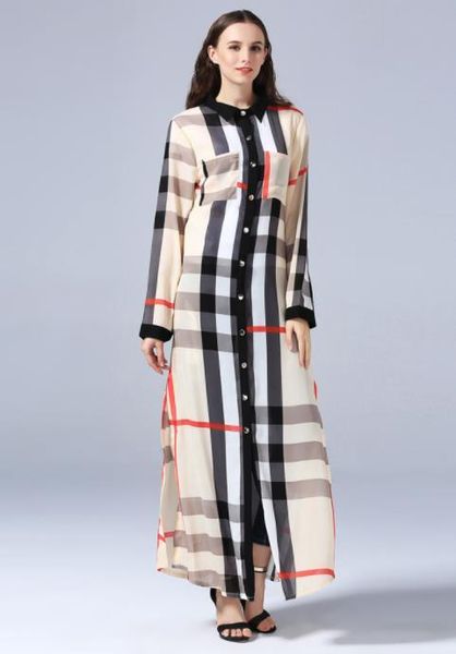 

women spring autumn plaid dresses designer long sleeved buttons dress cardigan clothing, Black;gray