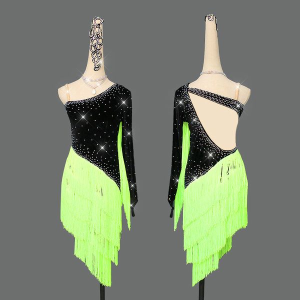 

custom made women's latin dance dress girls rumba cha-cha skirt ballroom competition costume dance performance tassel dress, Black;red