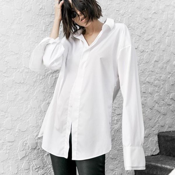 

ewq 2020 spring korean style white long sleeve turn down collar size loose shirt women mh971