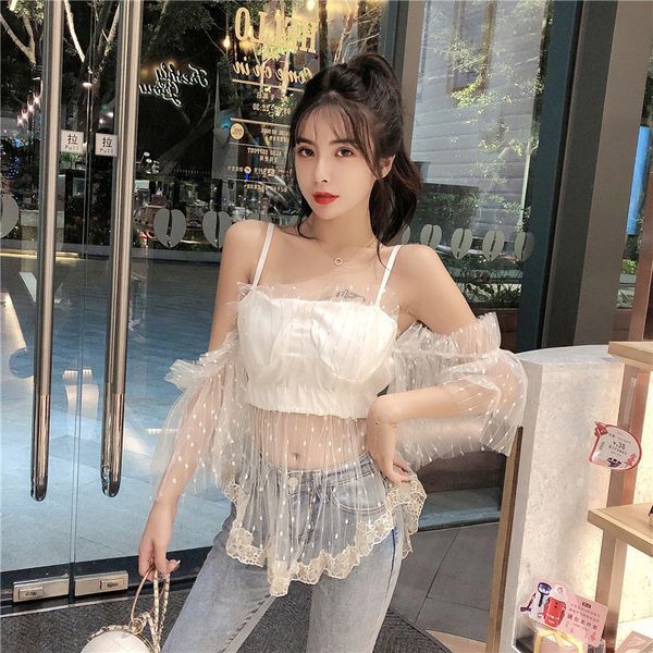 

embroidered suspender with net red 2020 new summer korean style tank slim short female trend, White