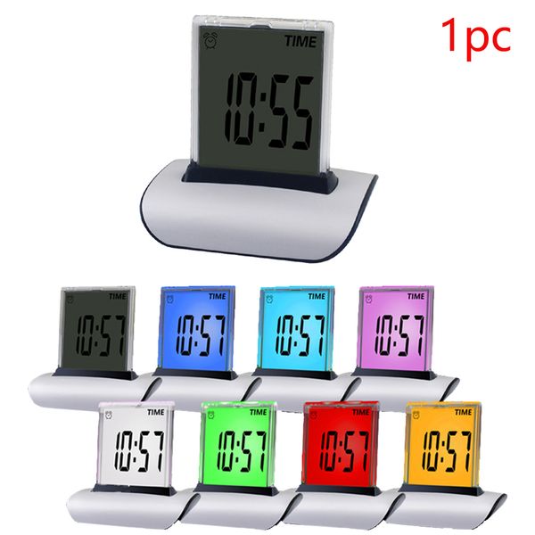 

date digital display car desk snooze function electronic alarm clock lcd abs 7 colors led timer white bed changing thermometer