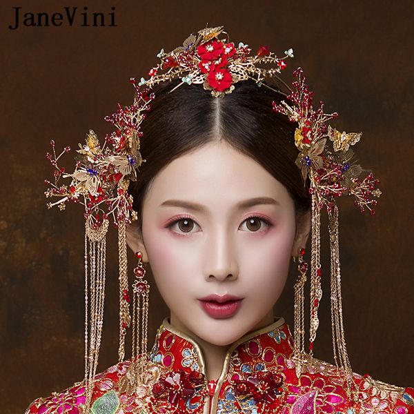 Janevini Luxury Chinese Style Bridal Headpiece With Earrings