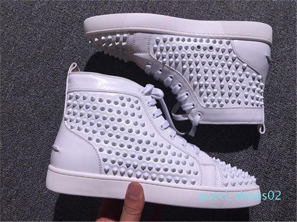 

luxury party wedding shoes red bottom sneakers ,genuine leather louisfalt spikes lace -up black white studded spikes casual flats shoes g02