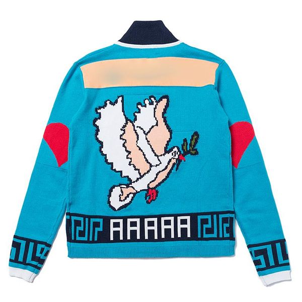 

19fw peace pigeon антивоенный бейсбол вязание куртка воротник кардиган осень зима свитер мужчины женщины пальто уличная верхняя одежда куртк, Black;brown