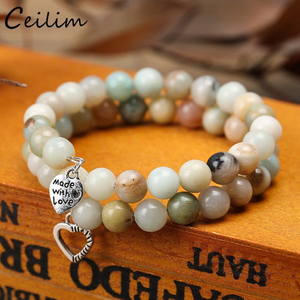 

новая мода двухрядные тигровый глаз браслет из бисера браслеты сердце очарование 8 мм бирюзовый черный матовый белый розовый камень бисер му, Black