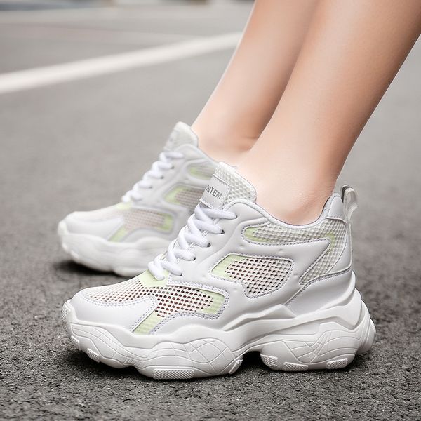 

shoe elevator athletic shoes women's 2019 summer new style dad shoes hollow out white breathable thick bottomed women's sh, Black