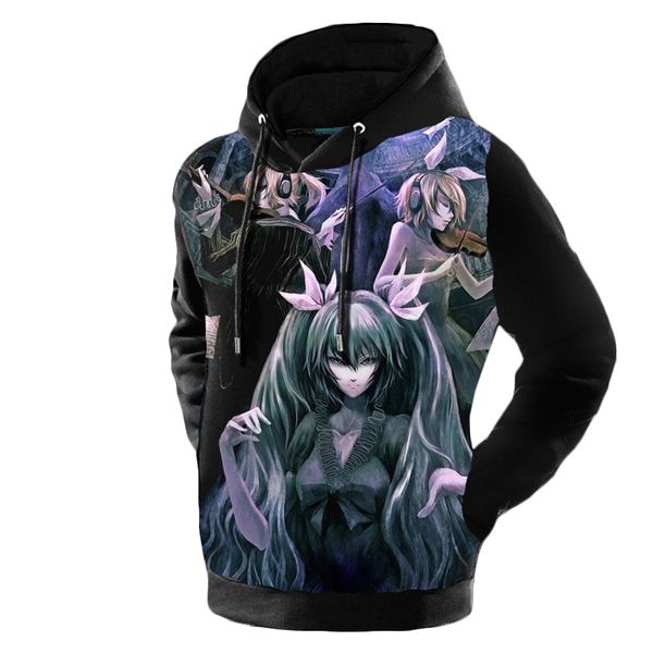

new hatsune miku vocaloid hoodies cartoon anime cosplay hooded winter cotton coats jackets men sweatshirt, Black