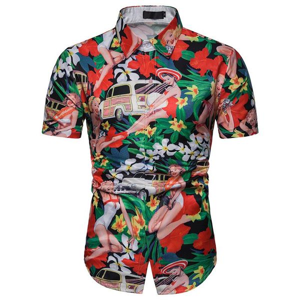 

hawaii short sleeve social shirt for men blouse male summer flower shirt men's clothing hip hop casual beach, White;black