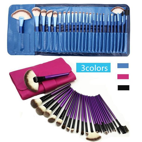 

3colors professional 24pcs blue makeup brushes makeup brush kit women beauty tools set with pu leather bag case
