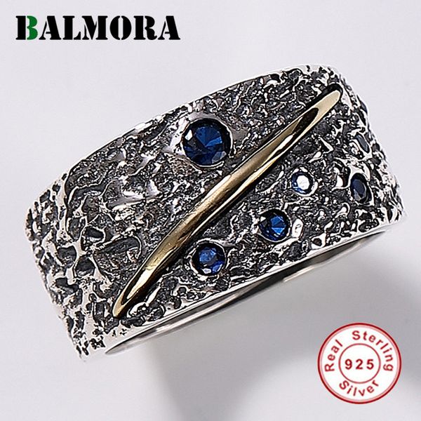 

balmora 925 sterling silver open rings for women men blue zircon finger ring vintage thai silver fashion jewelry anillos sy22213 c19041203, Slivery;golden