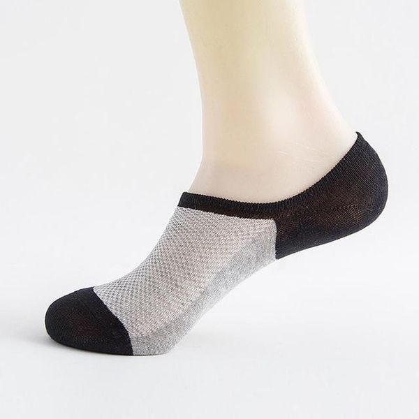 

1 pair summer mesh breathable short socks for men stripe non-slip silicone socks men's ankle invisible boat socks loose, Black