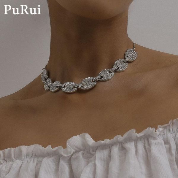 

purui crystal choker necklaces for women vintage bling rhinestone cuban link chain collar necklace wedding party jewelry, Silver